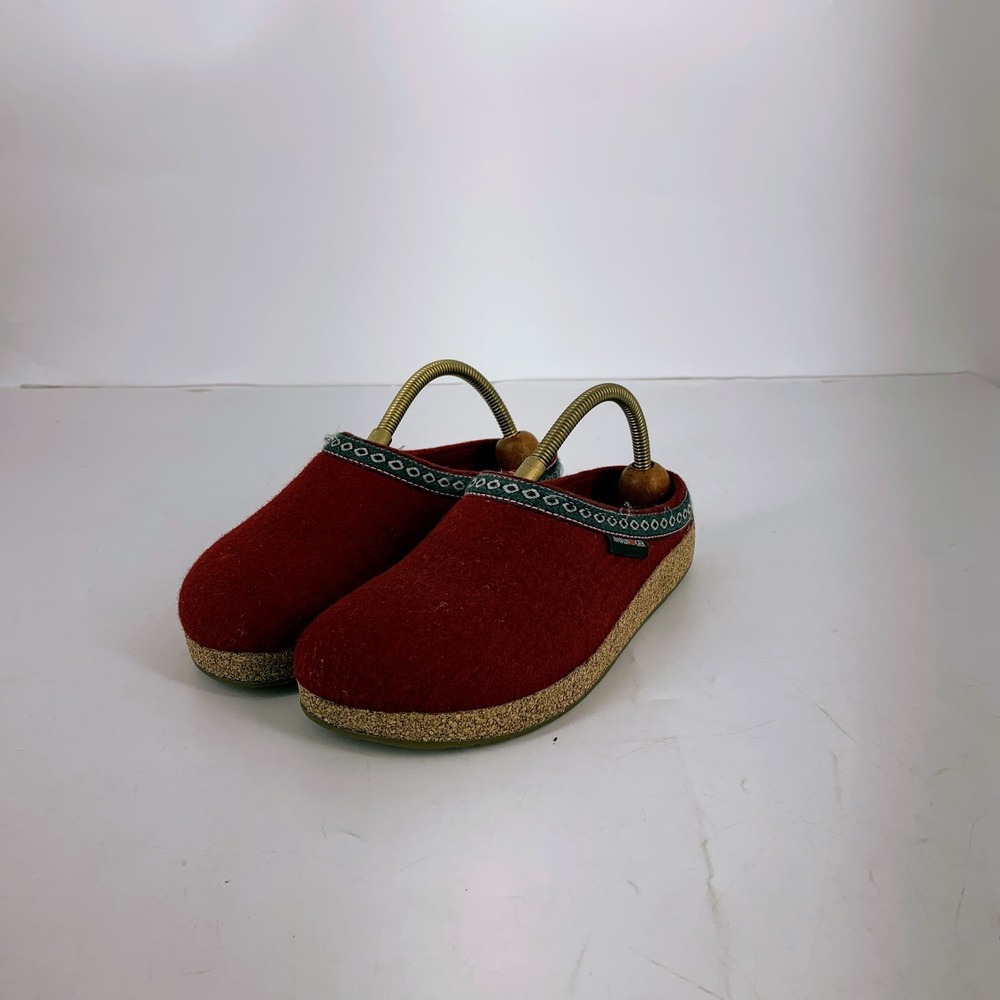 Haflinger Womens Red‎ Boiled Wool Clogs Cork Footbed Slippers Size 37 EU 6 US